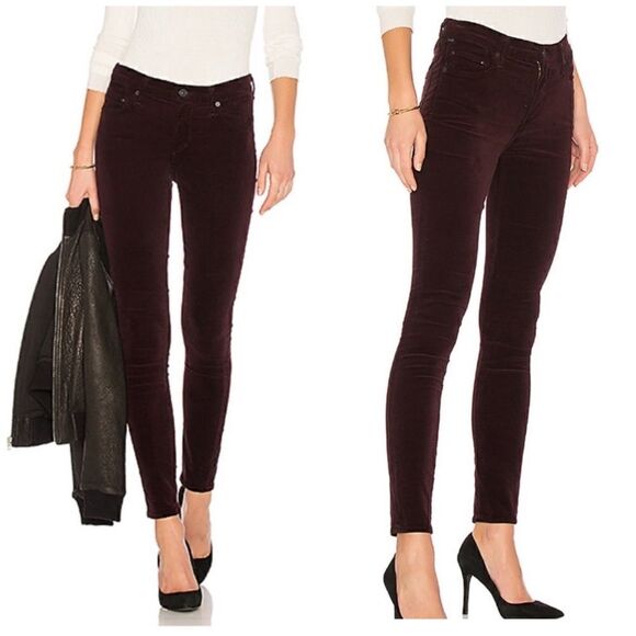 Citizens of Humanity The Rocket High Rise Skinny Burgundy Velvet | SZ 25 - Picture 1 of 13